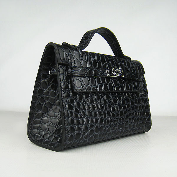 AAA Hermes Kelly 22 CM France Python Leather Handbag Black H008 On Sale - Click Image to Close